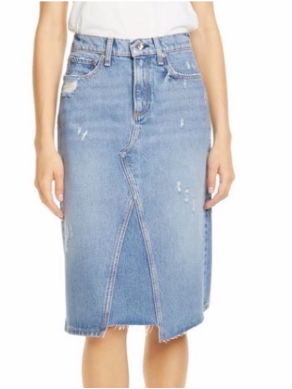 Rag Bone Denim Skirt Jean Size 29 Distressed Shredded Made In USA Blue